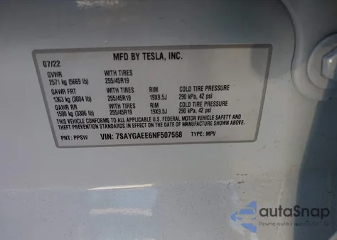 2022 Tesla Model Y Long Range Dual Motor All-Wheel Drive from USA, damaged, VIN 7SAYGAEE6NF507568